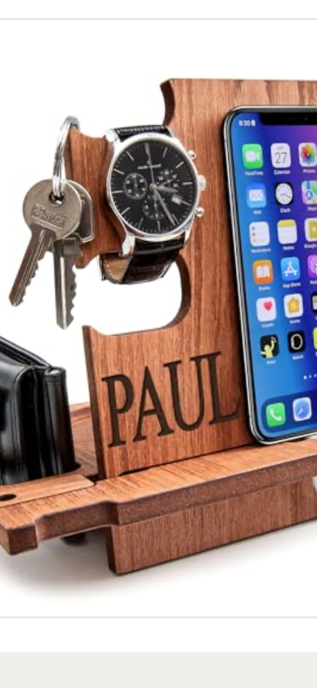 Greta Oto Gifts for Men, Personalized Wood Phone Docking Station for Men,Nightstand Organizer for Him, Phone Stand, Best Personalized Gift idea for Anniversary,Birthday,Graduation